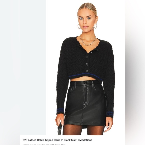 525 America Sweaters - 525 America Black Cropped Lattice Cable Tipped Cardi In Black Multi